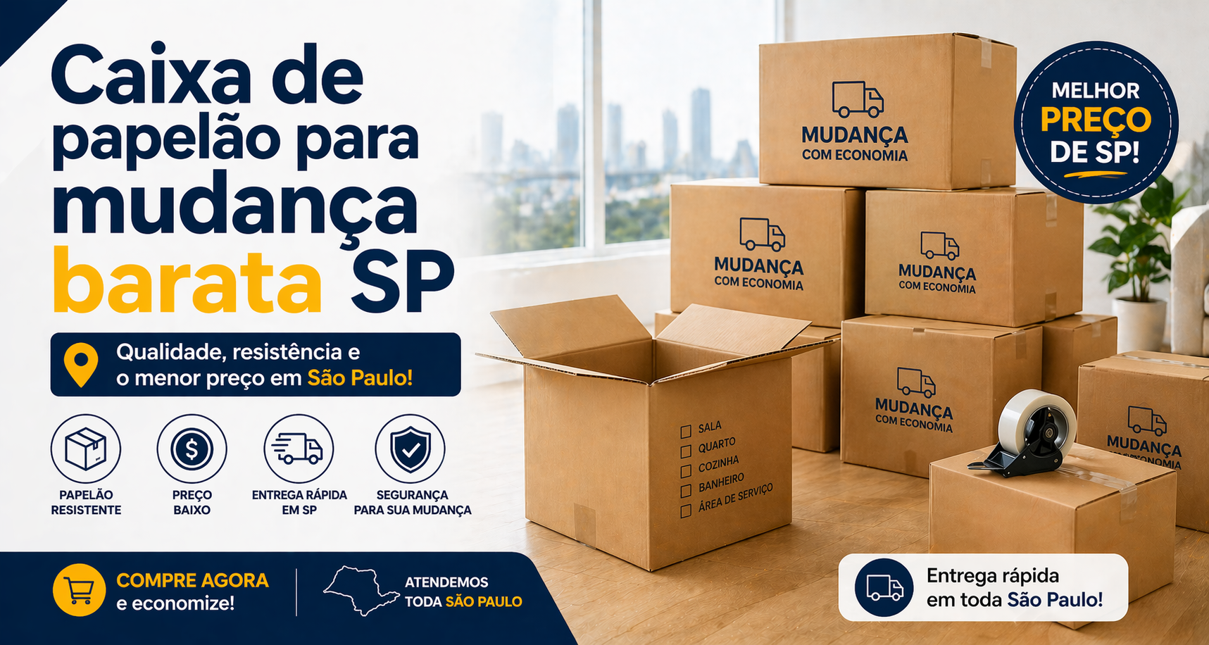 Caixa de papelão para mudança barata SP